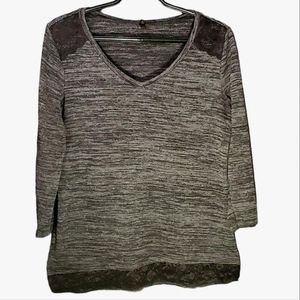 Denver Hayes 3/4 Sleeve Lace Detail, Grey Heathered Shirt - Medium